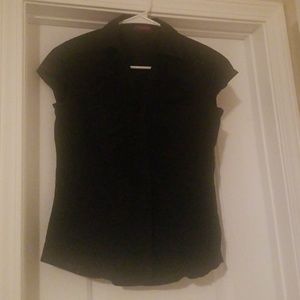 XS Merona Stretch Black Ruffle Button Down Top GUC